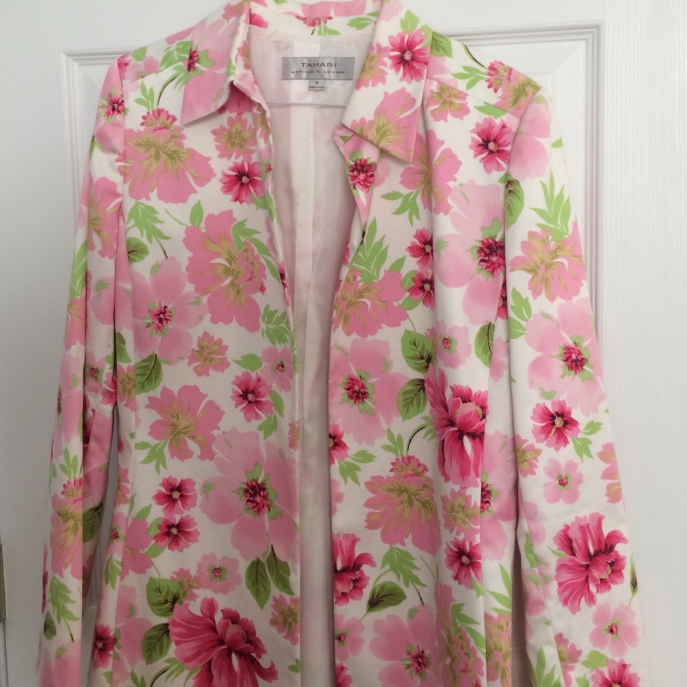 Tahari Pink Floral Trench Coat